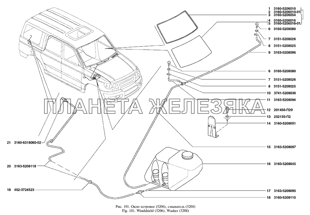 Окно ветровое, смыватель UAZ Patriot